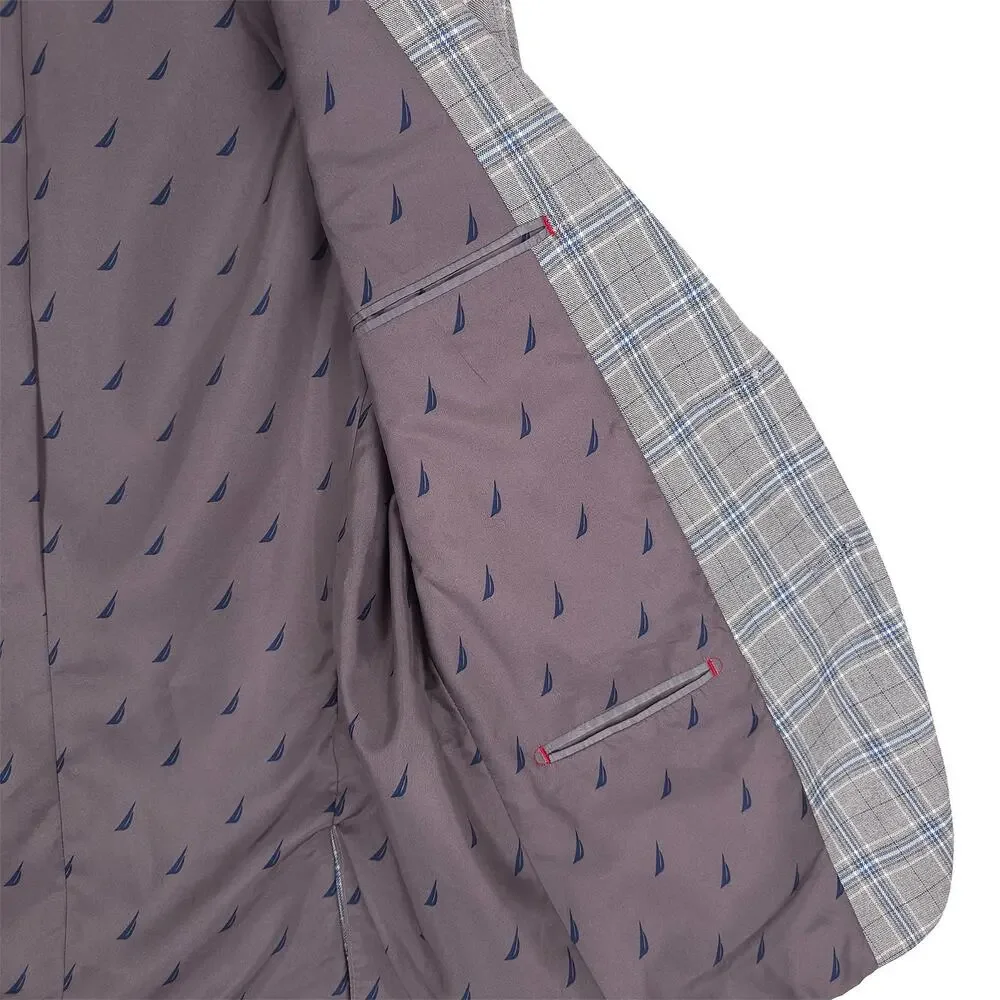 Nautica Mens Modern Fit Sport Coat Blazer 40R Grey Blue Plaid Stretch NWT